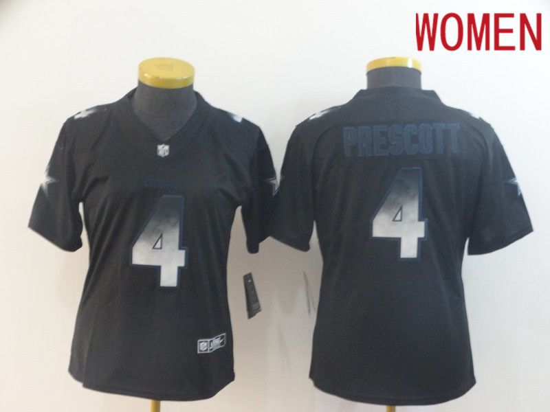 Women Dallas cowboys #4 Prescott Nike Teams Black Smoke Fashion Limited NFL Jerseys->women nfl jersey->Women Jersey